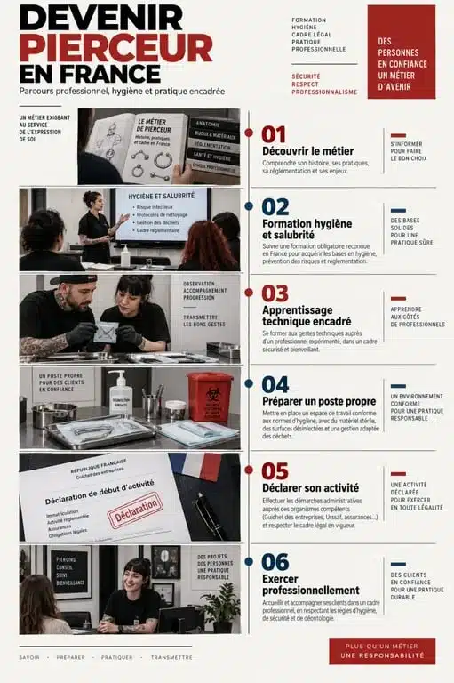 Parcours visuel pour comprendre comment devenir pierceur en France