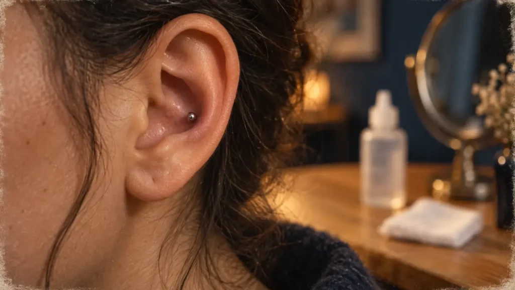 Le conch : piercing conch avec labret en titane et irritation cartilage
