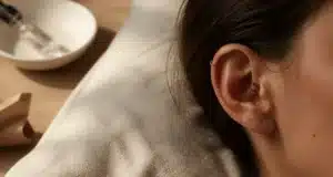 Piercing cartilage oreille avec hélix et conch en titane poli