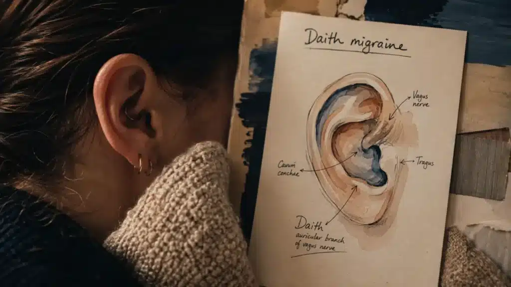 Piercing oreille migraine : schéma daith migraine et oreille