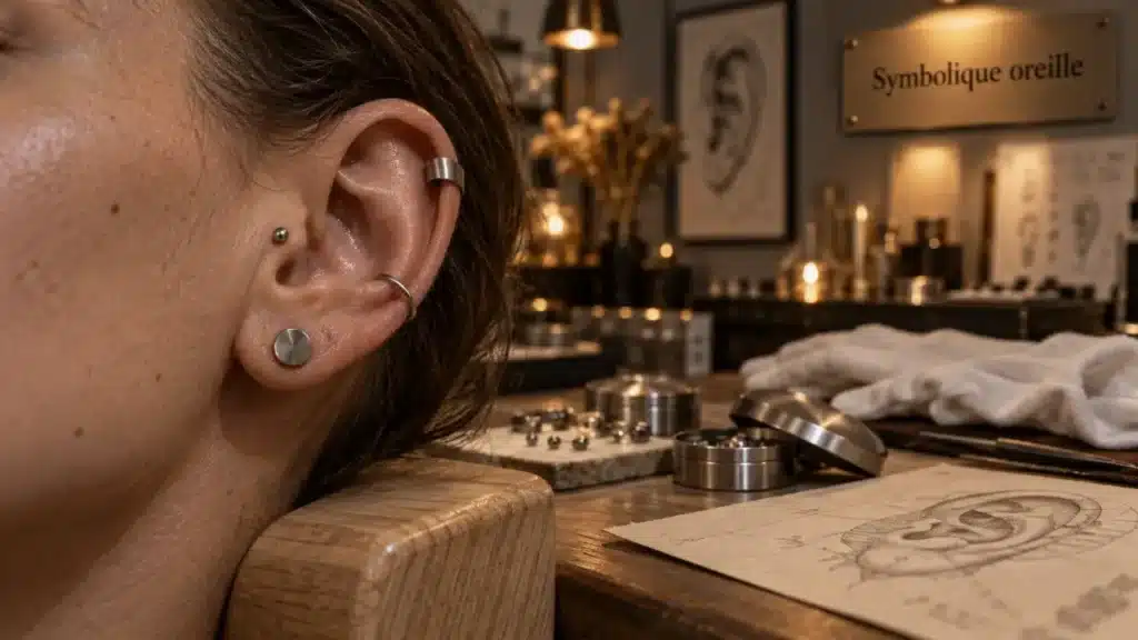 Piercing oreille signification, bijou en titane sur oreille