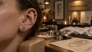 Piercing oreille signification, bijou en titane sur oreille