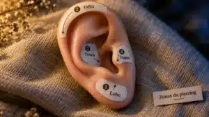 Piercings oreilles noms : zones lobe hélix conch tragus