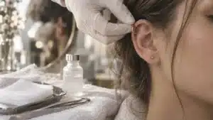 Piercing oreille infecté boule : compresse et sérum physiologique sur oreille